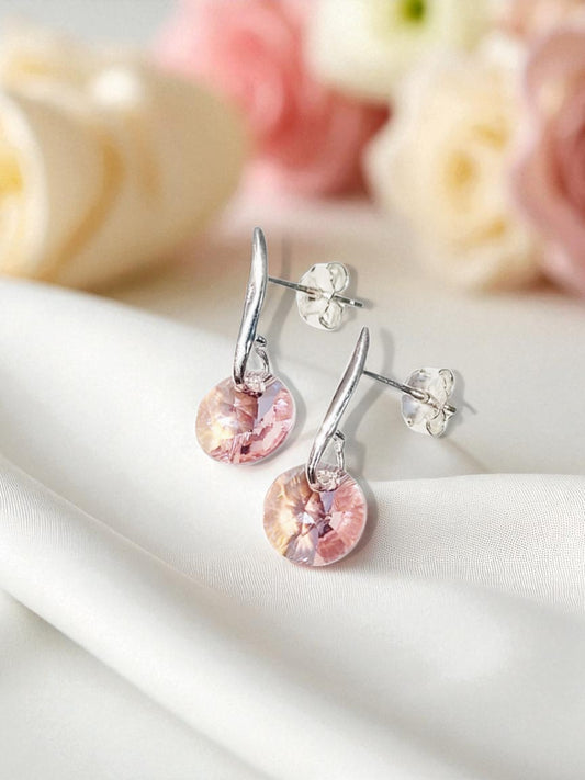 Aros Punto De Luz Plata 925 Cristal Genuino Light Rose