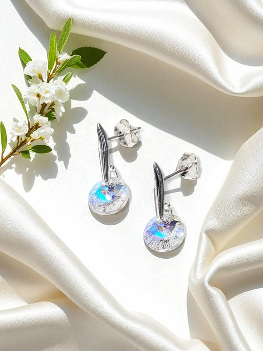 Aros Punto De Luz Plata 925 Cristal Genuino Aurora Boreal