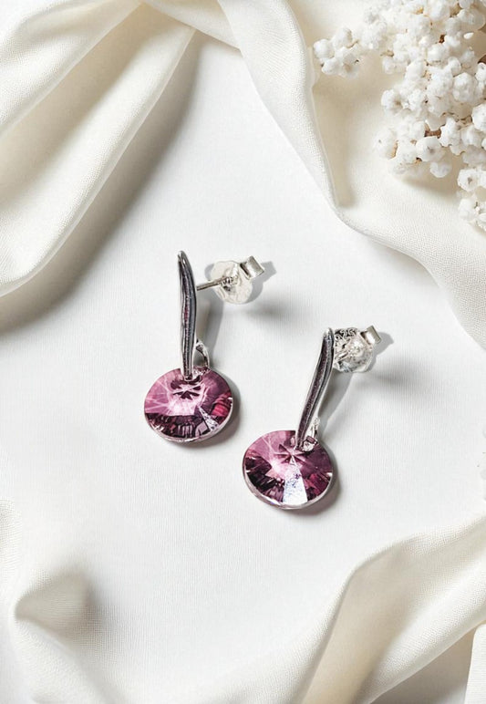 Aros Punto de Luz Plata 925 Cristal Genuino Antique Pink