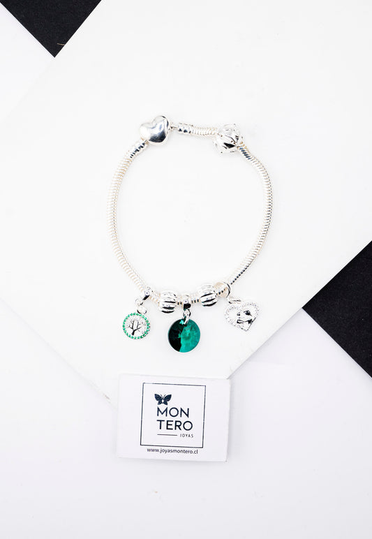 Pulsera Colomba Con Baño de Oro Blanco y Cristales Genuinos Emerald