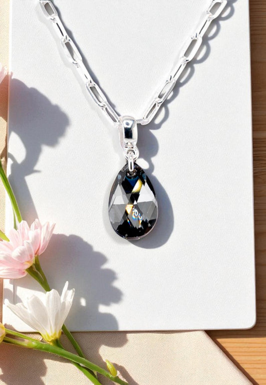 Collar Chiara Palermo Baño Oro Blanco Cristal Genuino Silver Night