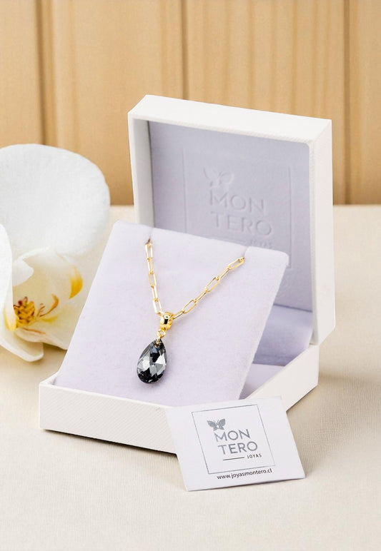 Collar Chiara Palermo Gota Gold 24K Cristal Genuino Silver Night