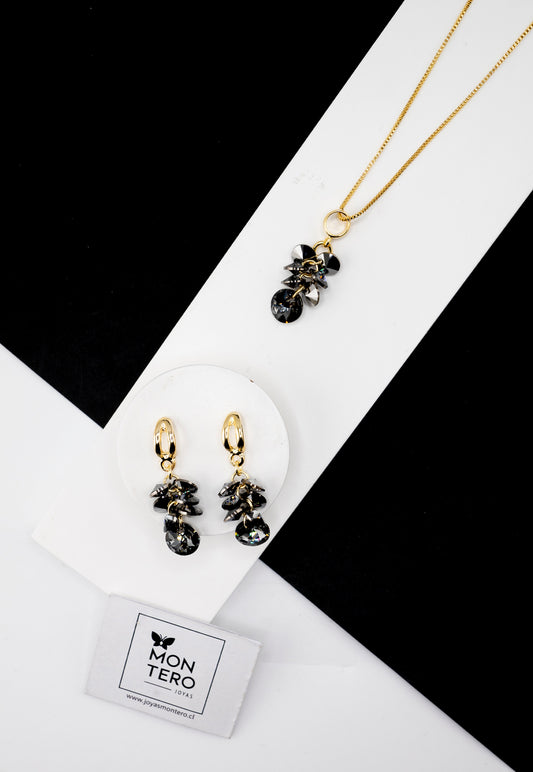 Conjunto Serena Gold Baño de Oro 24k y Cristales Silver Night