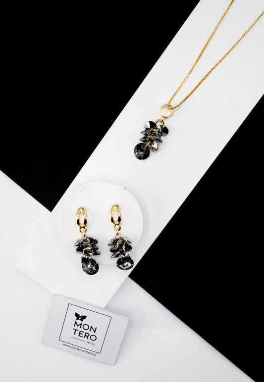 Conjunto Serena Gold 24K Cristal Swarovski® Silver Night