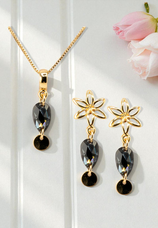 Conjunto Dalia Gold 24K Cristal Genuino Silver Night