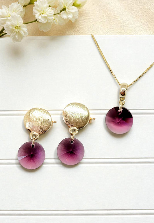 Conjunto Amelia Gold 24K Cristal Genuino Amethyst