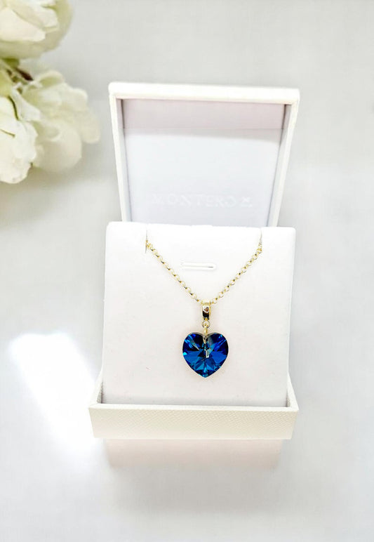 Collar Gran Romance Gold 24k Cristal Genuino Bermuda Blue