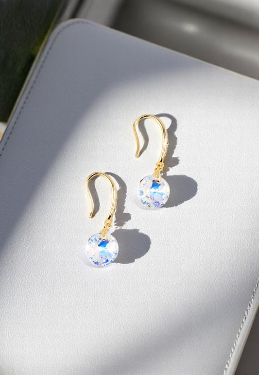 Aros Aurora Gold 24K Cristal Genuino Aurora Boreal