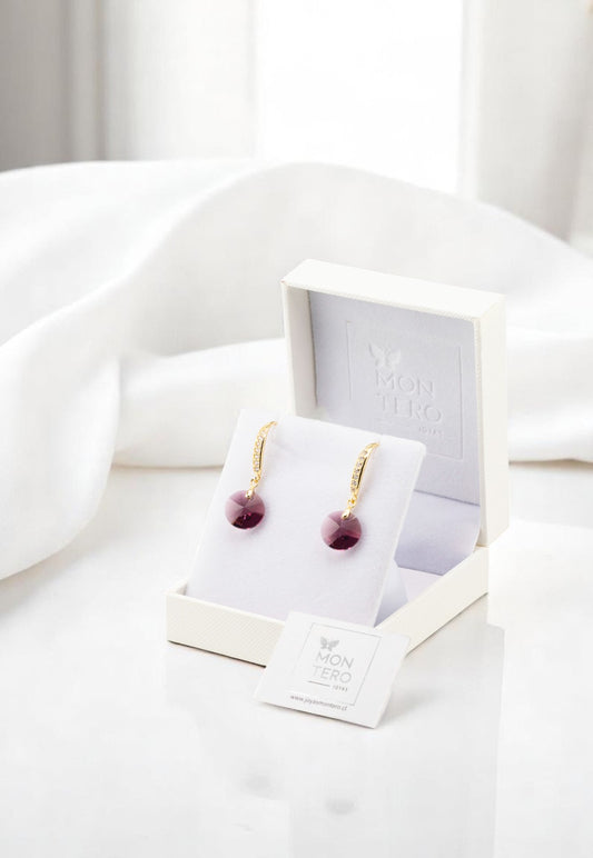 Aros Aurora Gold 24K Cristal Genuino Amatista