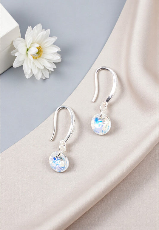 Aros Sofia Baño Oro Blanco Cristal Swarovski® Aurora Boreal
