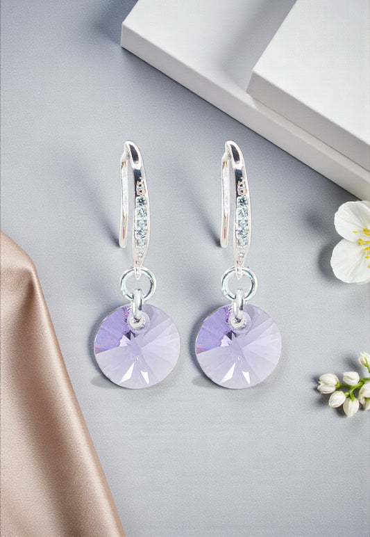 Aros Sofia Baño Oro Blanco Creado con Cristal Swarovski® Violeta