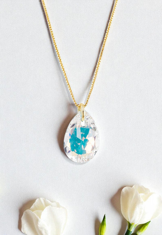 Collar Gota de Luz Gold 24K Cristal Genuino Aurora Boreal