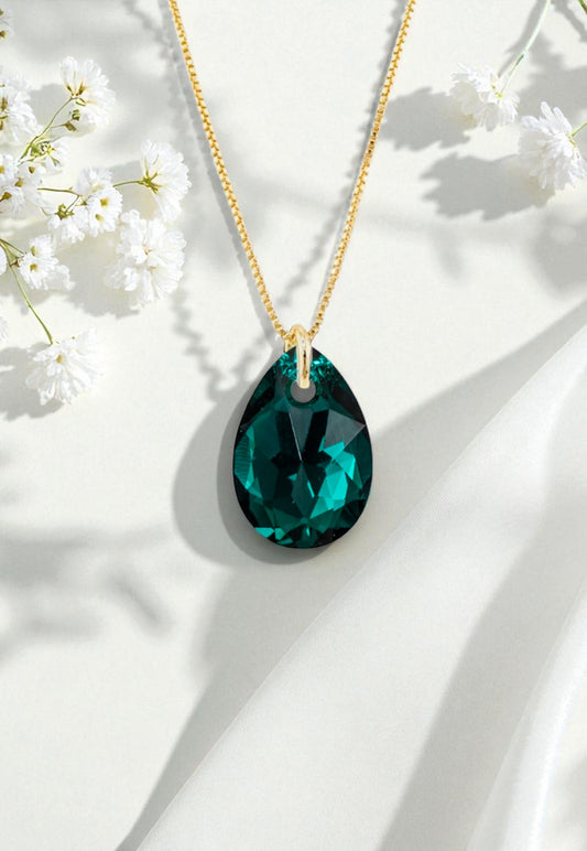 Collar Gota de Luz Gold 24k Cristal Genuino Emerald