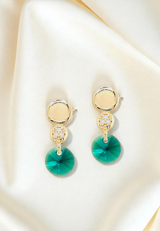Aros Punto de Luz Gold 24K Cristal Genuino Emerald