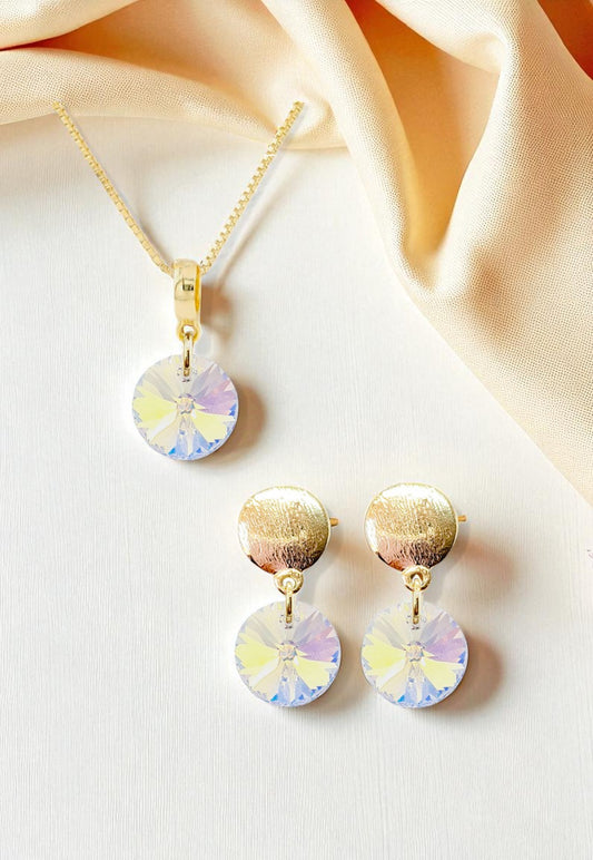 Conjunto Amelia Gold 24K Cristal Genuino Aurora Boreal