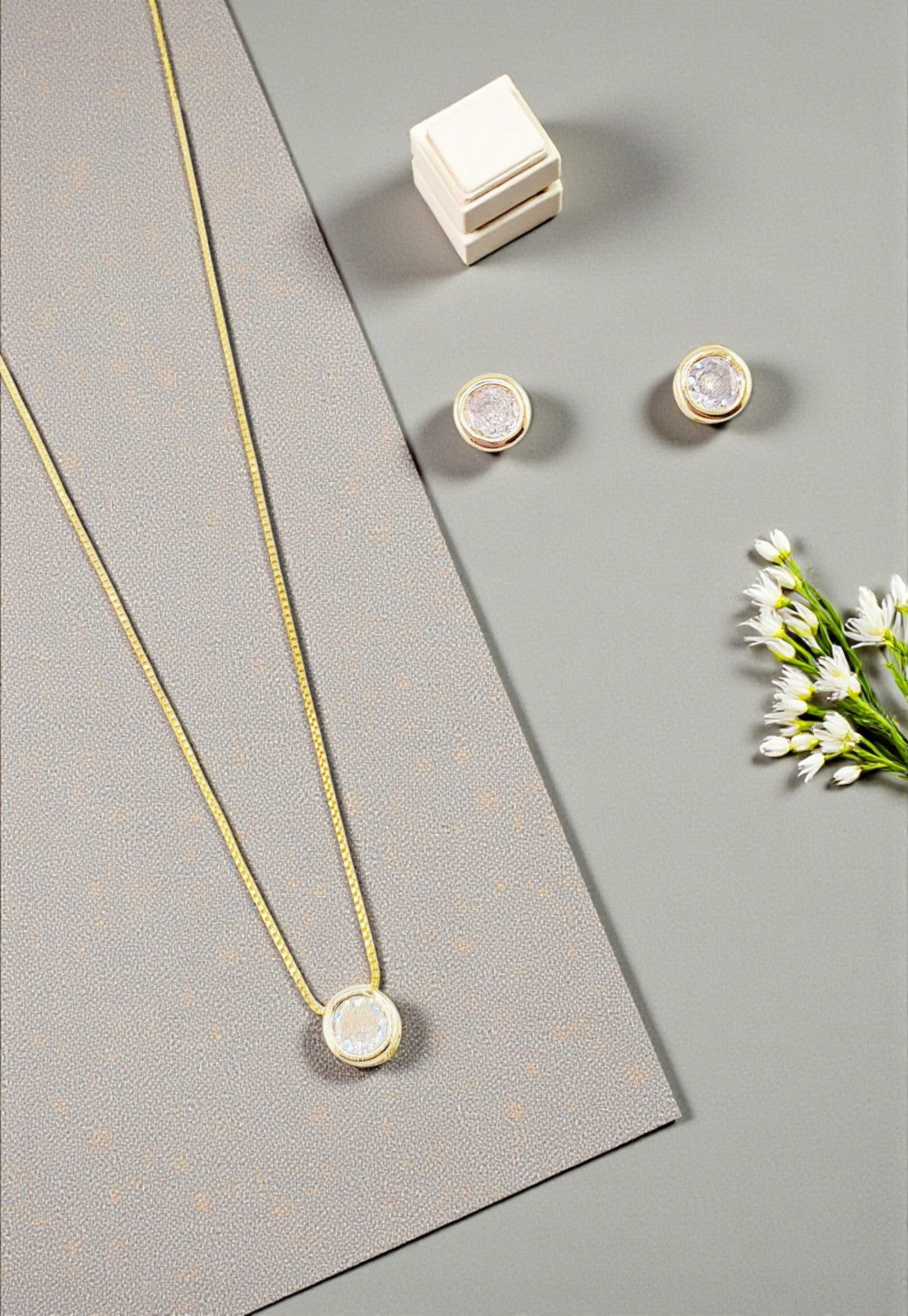 Conjunto Luciana Gold Baño Oro 24k Circon Blanco