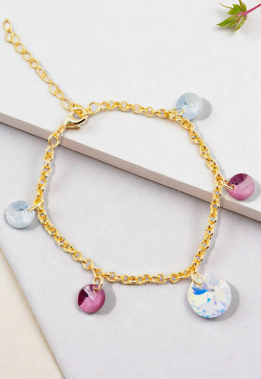 Pulsera Nepal Gold 24k Cristal Genuino Antique Pink