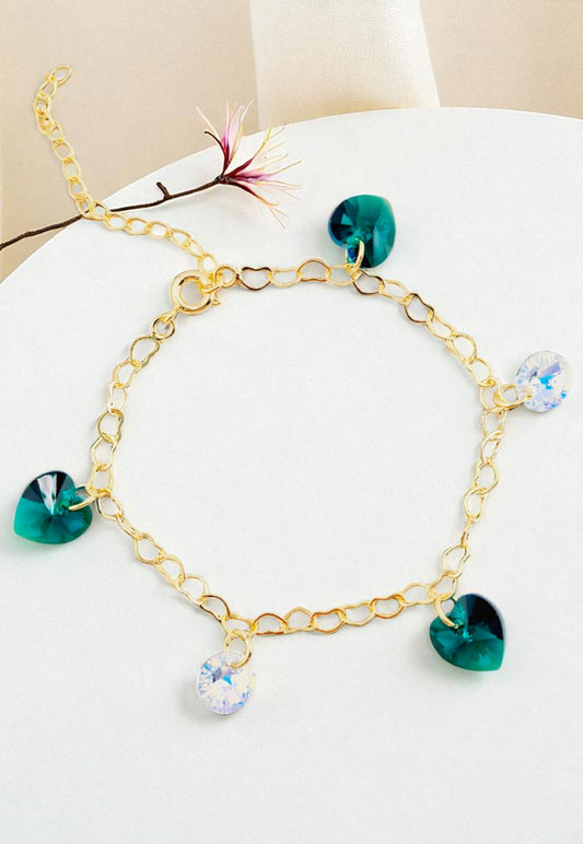 Pulsera Romance Gold 24k Cristal Genuinos Emerald Shimmer