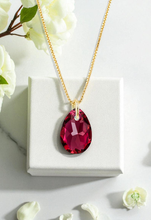 Collar Gota de Luz Gold 24K Cristal Genuino Scarlet