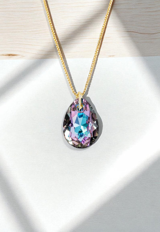 Collar Gota de Luz Gold 24K Cristal Genuino Vitral Light