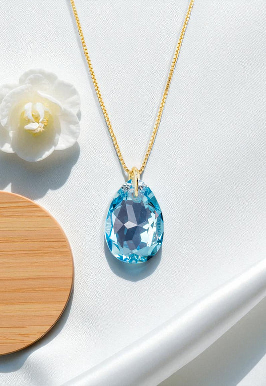 Collar Gota de Luz Gold 24K Cristale Genuino Aquamarine