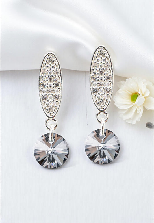 Aros Punto De Luz Con Baño de Oro Blanco Cristal Genuino Silver Night