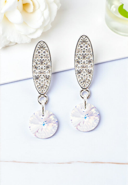 Aros Punto de Luz Baño Oro Blanco Cristal Swarovski® Aurora Boreal