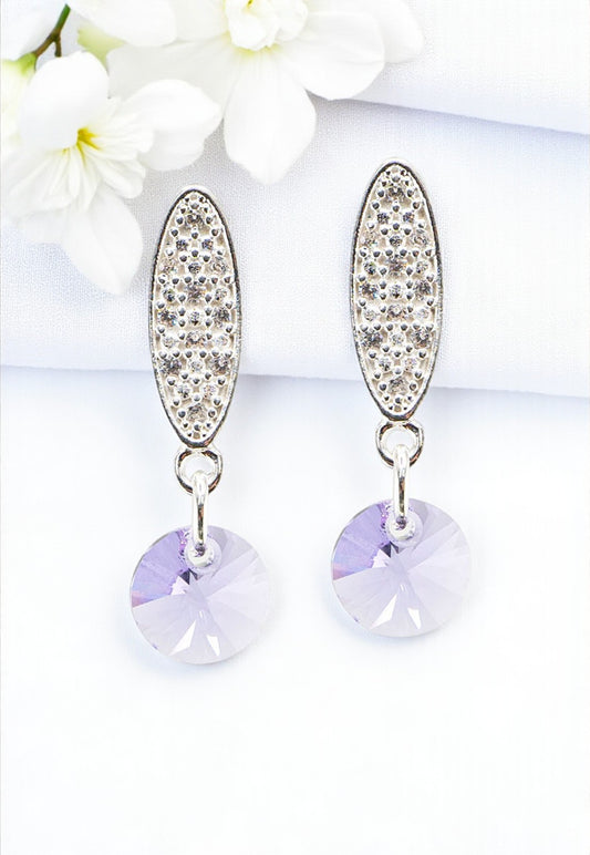 Aros Punto de Luz Baño de Oro Blanco Cristales Violeta