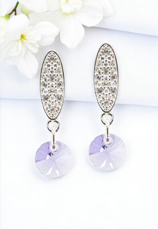 Aros Punto de Luz Baño Oro Blanco Cristal Swarovski® Violeta