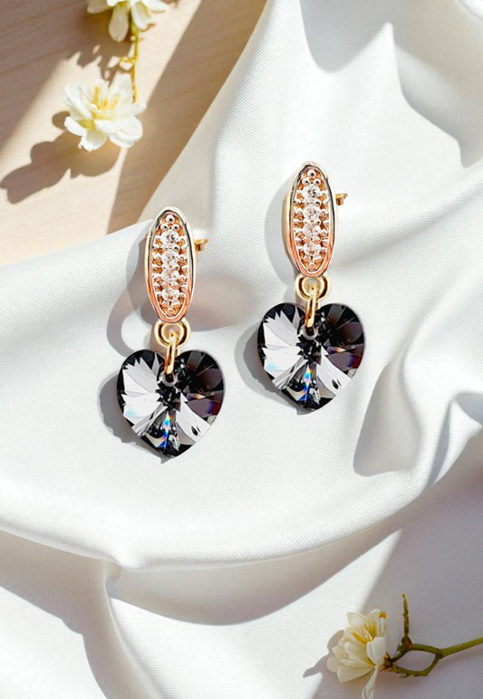 Aros Romance Gold 24K Cristale Genuino Silver Night