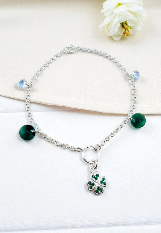 Pulsera Fortuna Plata Italiana Cristal Genuino