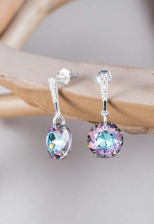 Aros Gracia Plata 925 Cristal Genuino Vitral Light