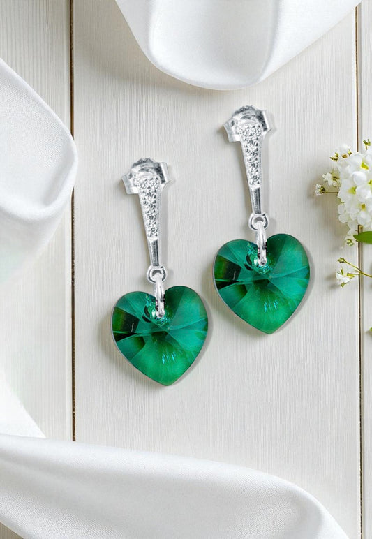 Aros Romance Plata Italiana 925 Cristal Genuino Emerald