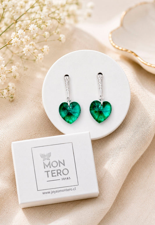 Aros Romance Plata 925 Cristal Swarovski® Emerald