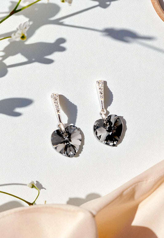 Aros Romance Plata Italiana 925 Cristal Genuino Silver Night