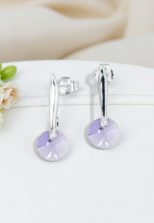 Aros Punto De Luz Plata Italiana 925 Cristal Genuino Violeta