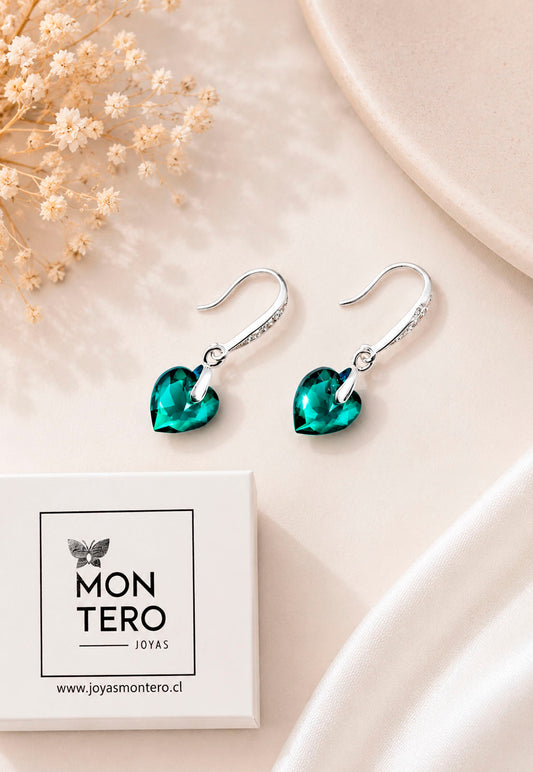 Aros Amor Plata 925 Cristal Swarovski® Emerald