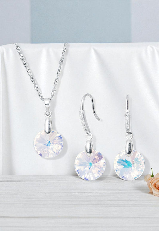 Conjunto Madrid Plata 925 Cristal Genuino Aurora Boreal