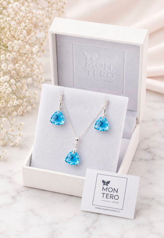 Conjunto Camila Plata 925 Cristal Swarovski® Aquamarine