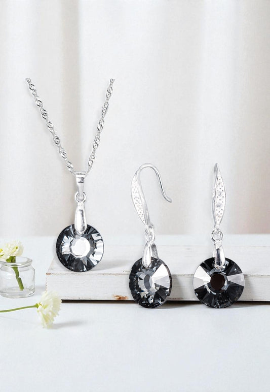 Conjunto Enigma Plata 925 Cristal Genuino Silver Night