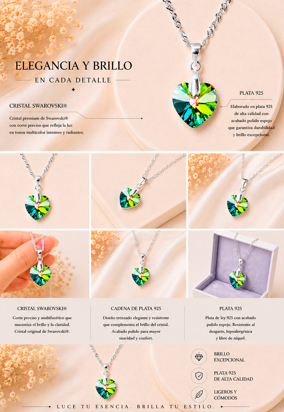 Collar Romance Plata 925 Cristal Swarovski® Vitral Medium