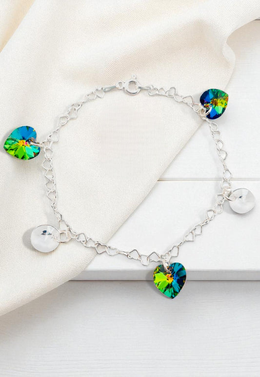 Pulsera Romance Plata Italiana 925 Cristal Genuino Vitral Medium