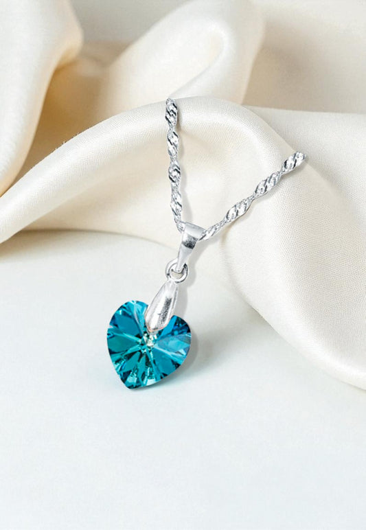 Collar Romance Plata 925 Cristal Genuino Bermuda Blue