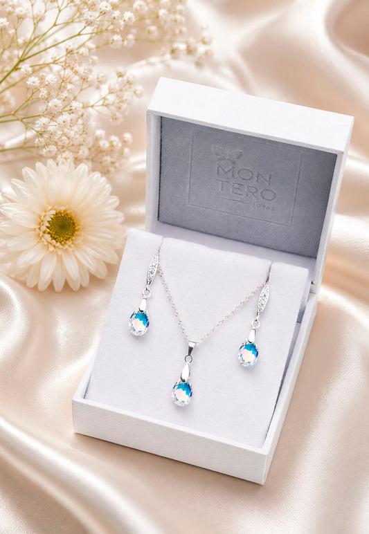 Conjunto Milan Plata 925 Cristal Swarovski® Aurora Boreal