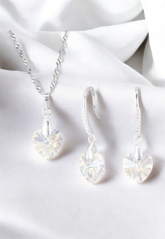 Conjunto Romance Plata 925 Cristal Genuino Aurora Boreal