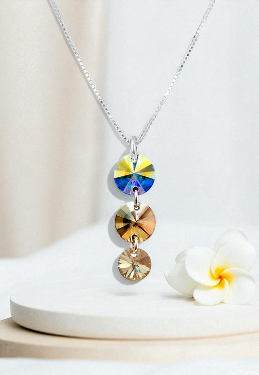 Collar Rafaela Plata Italiana 925 Cristal Swarovski® Aurora Boreal & Golden Shadow