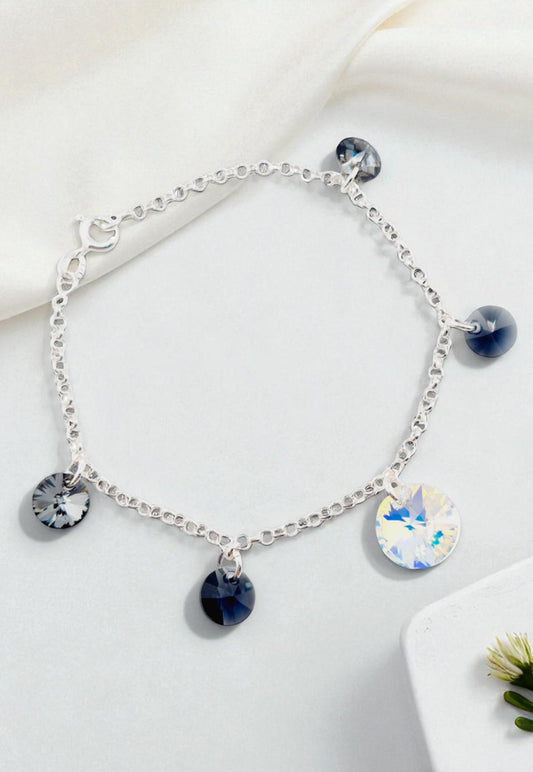 Pulsera Nepal Plata Italiana 925 Cristal Genuino Silver Night