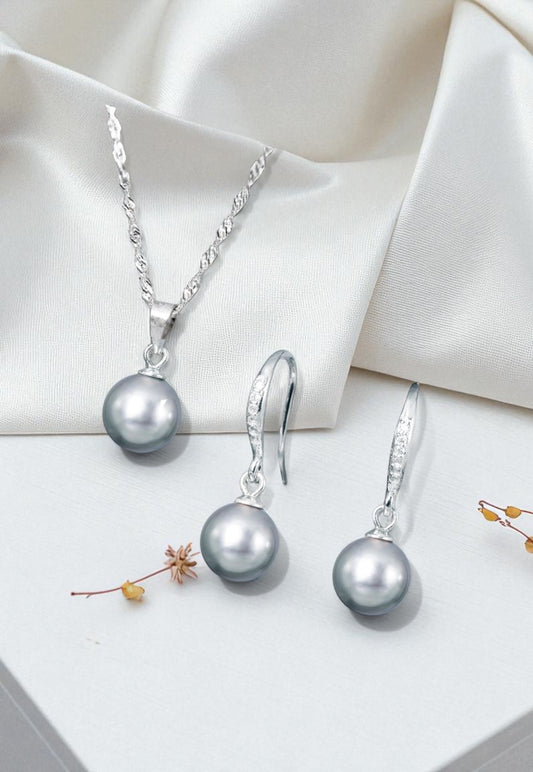 Conjunto Oslo Plata 925 Perla Genuina Grey