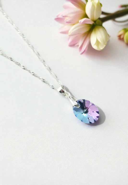 Collar Praga Plata 925 Cristal Genuino Vitral Light