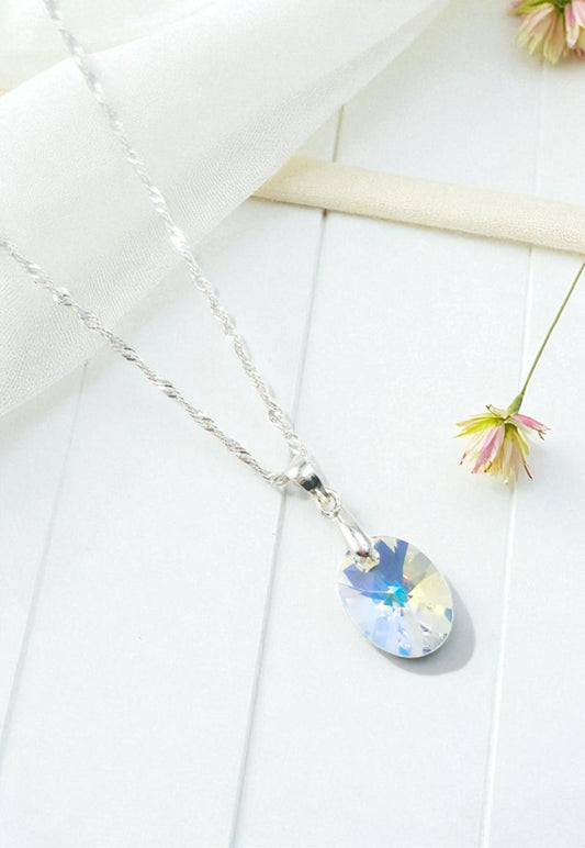 Collar Gran Praga Plata Italiana 925 y Cristales Aurora Boreal